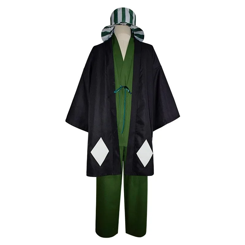 Urahara Kisuke Anime Bleach Cosplay Costume Black Kimono Pants Hat Outfits Halloween Costume Sets