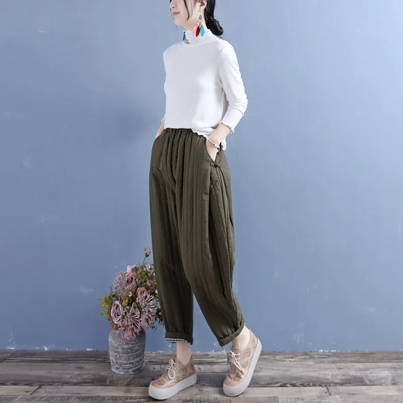 Winter Retro Padded Cotton Linen Loose Pants