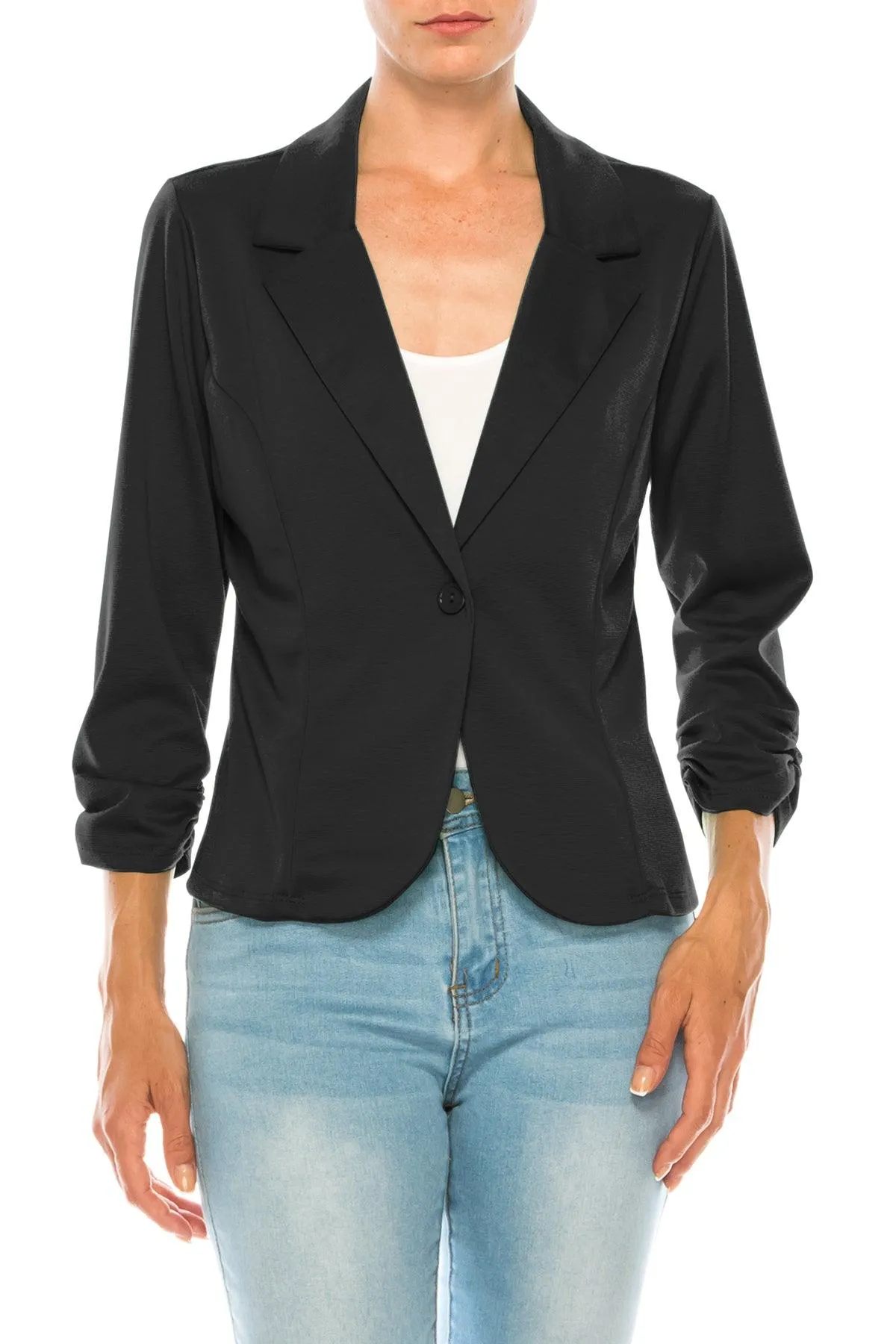 Women's Basic Long Sleeves Button Blazer Jacket