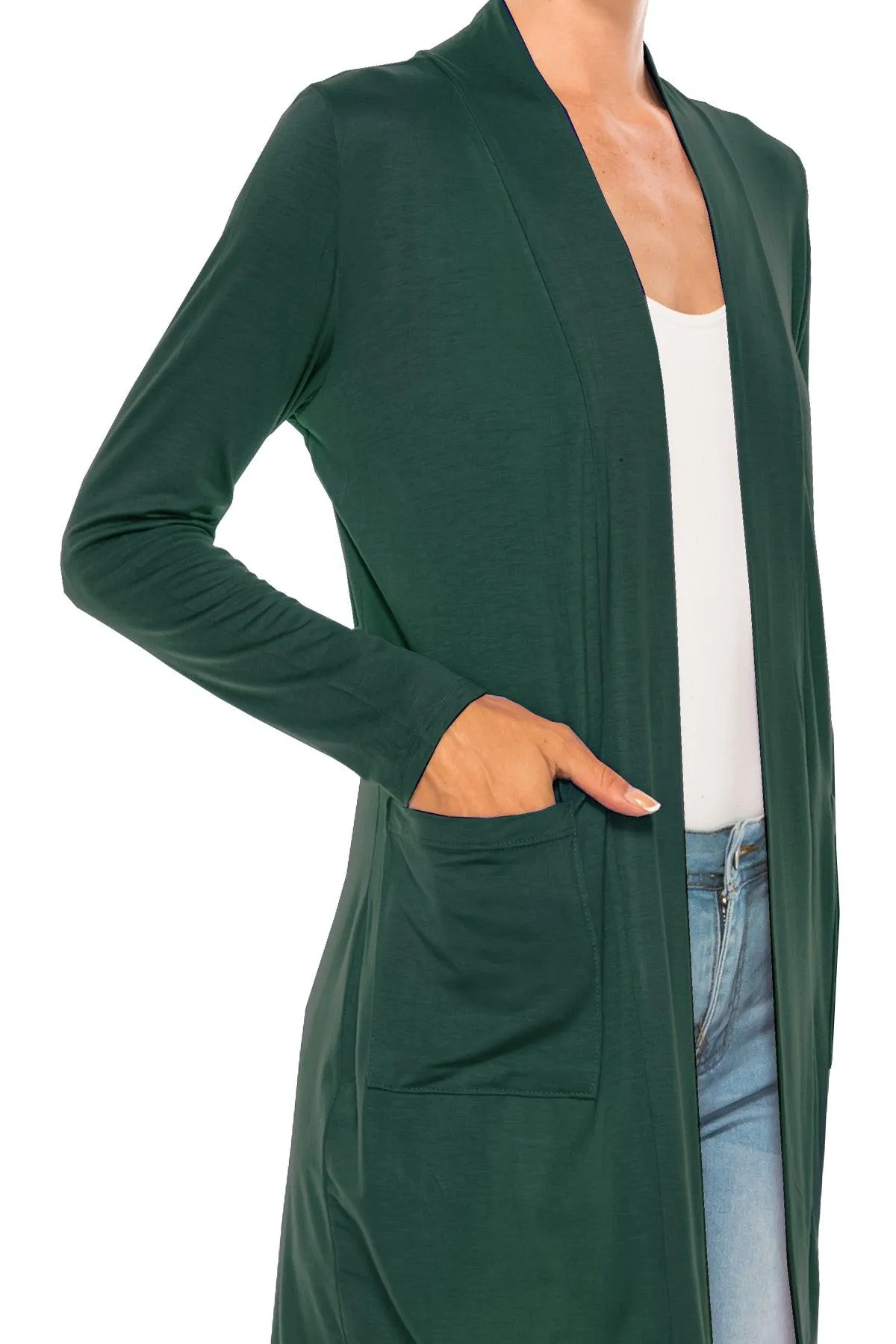 Women's Casual Open Front Basic Long Sleeves Loose Fit Side Pockets Solid Cardigan