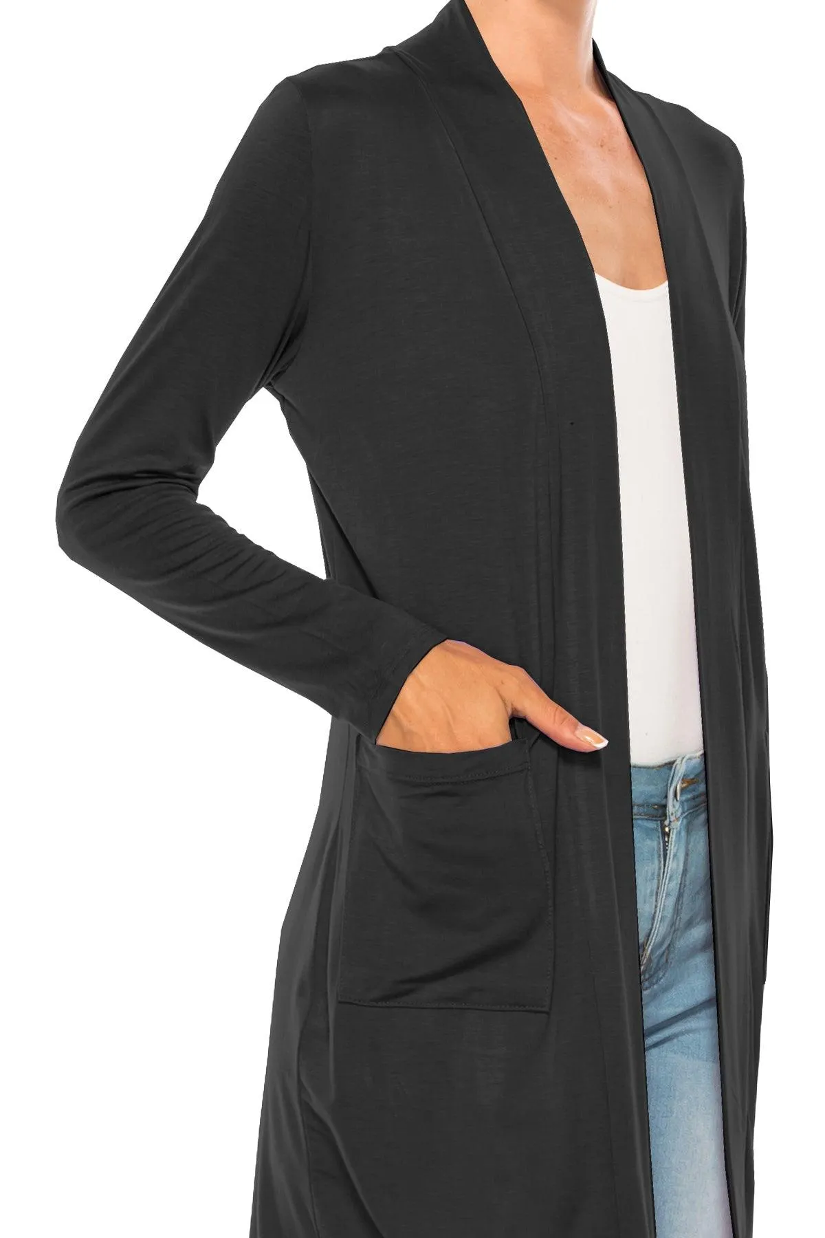 Women's Casual Open Front Basic Long Sleeves Loose Fit Side Pockets Solid Cardigan