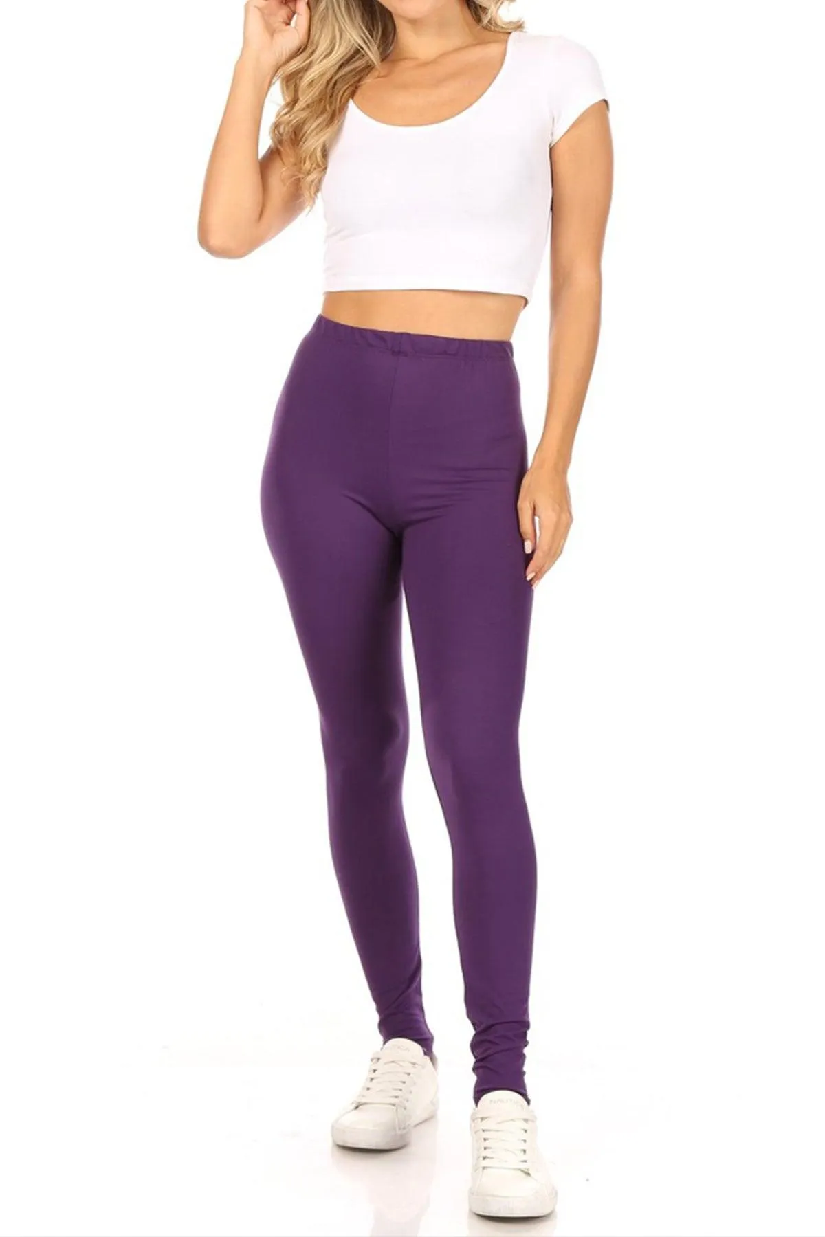 Women's Casual Solid Full Length Leggings Elastic Waistband