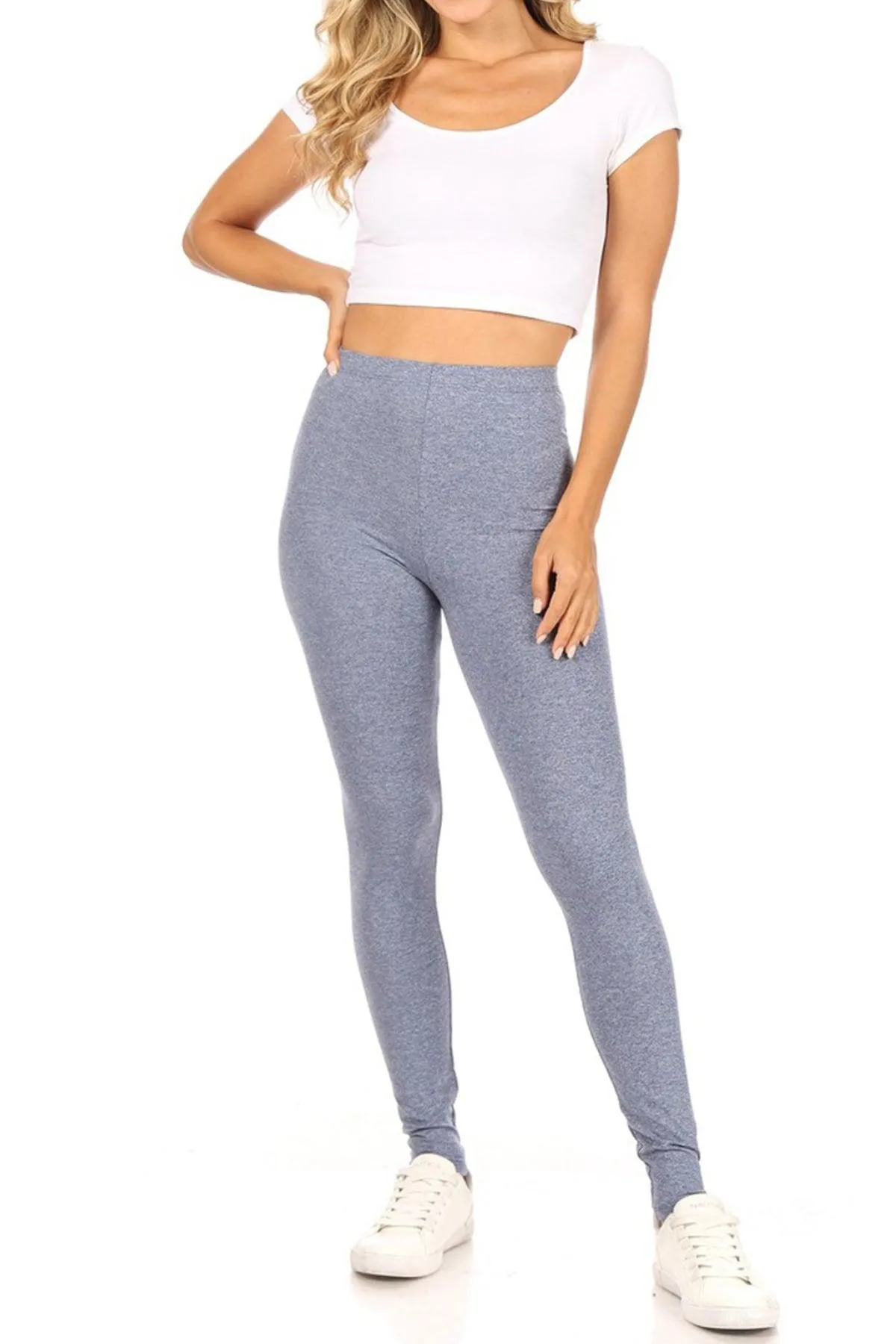 Women's Casual Solid Full Length Leggings Elastic Waistband