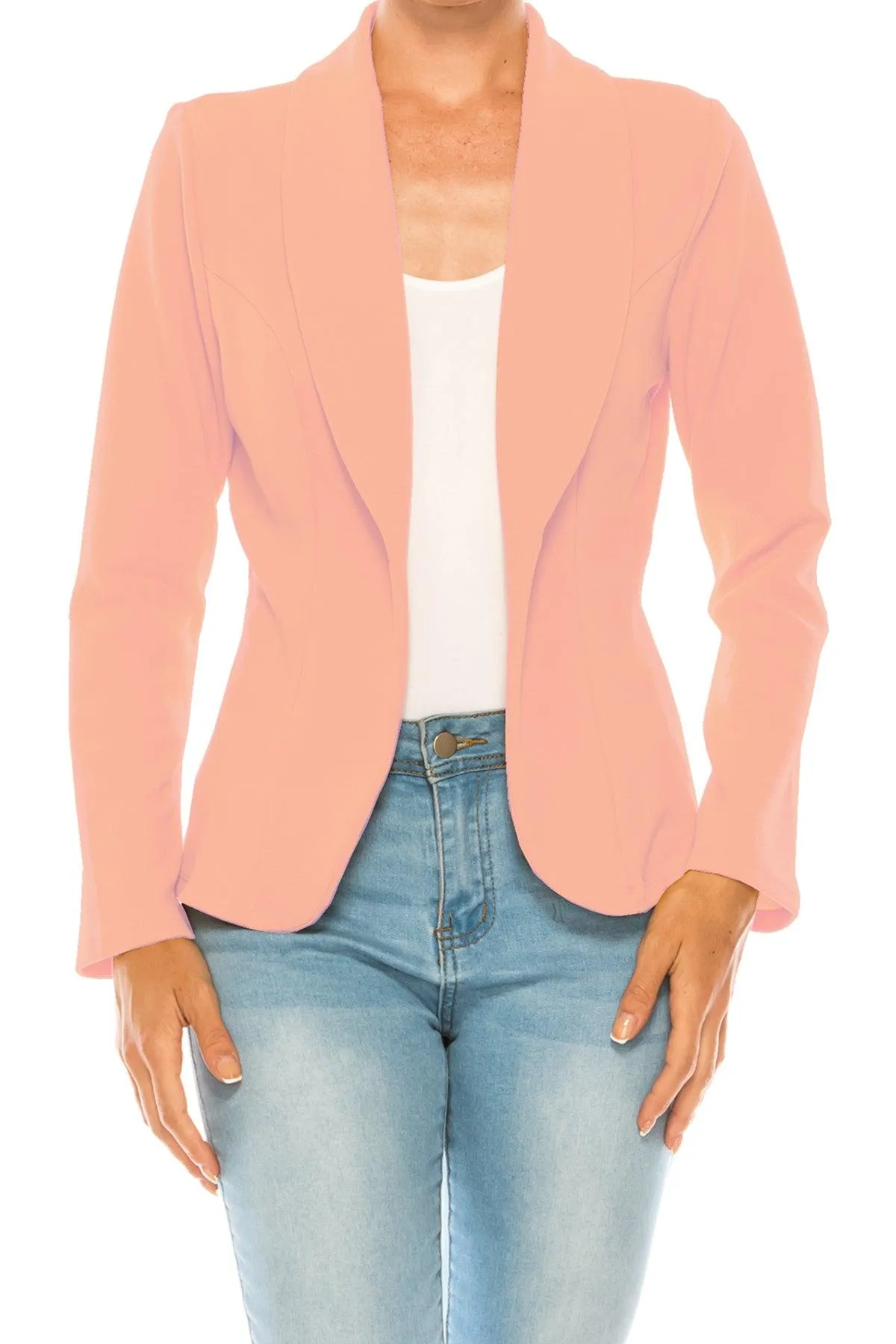 Women's Casual Solid Office Work Wear Long Sleeve Fitted Open Front Blazer Jacket