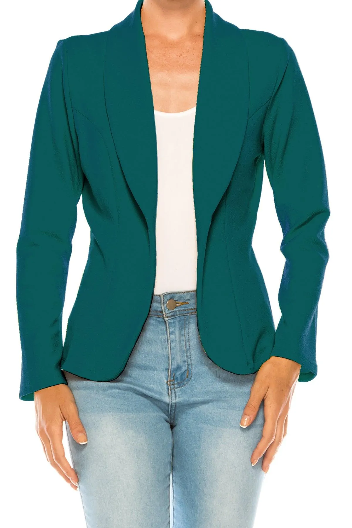 Women's Casual Solid Office Work Wear Long Sleeve Fitted Open Front Blazer Jacket