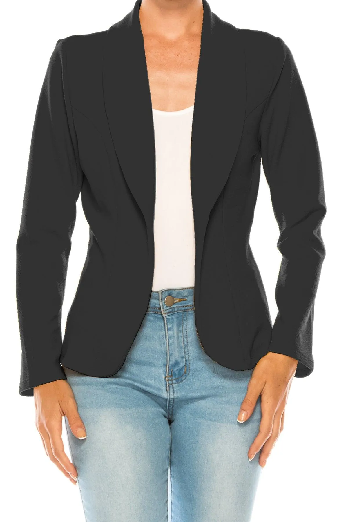 Women's Casual Solid Office Work Wear Long Sleeve Fitted Open Front Blazer Jacket