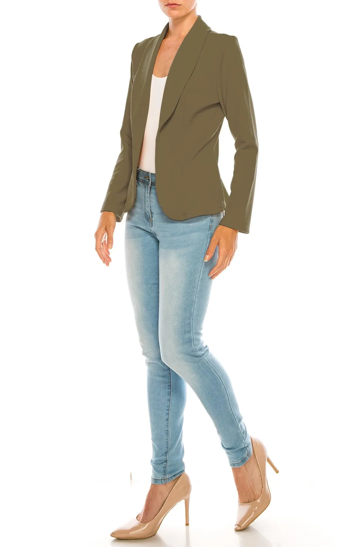 Women's Casual Solid Office Work Wear Long Sleeve Fitted Open Front Blazer Jacket