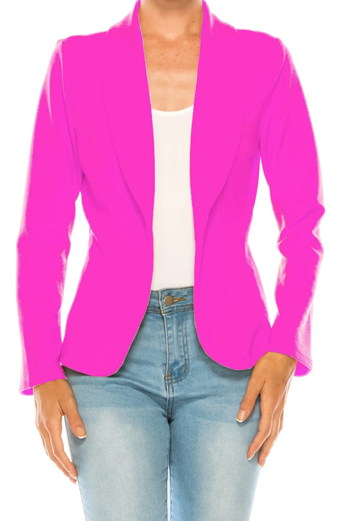 Women's Casual Solid Office Work Wear Long Sleeve Fitted Open Front Blazer Jacket