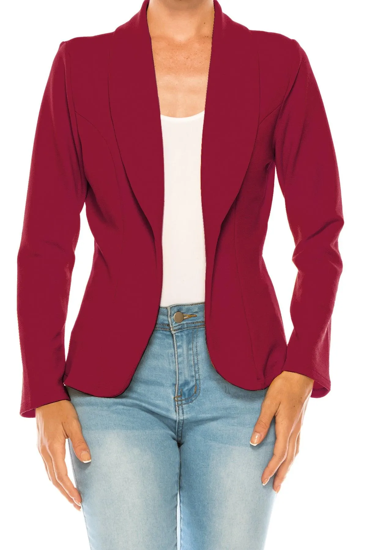 Women's Casual Solid Office Work Wear Long Sleeve Fitted Open Front Blazer Jacket